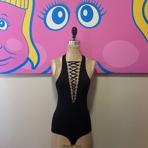 Givenchy Lace up Black Racerback Knit Bodysuit